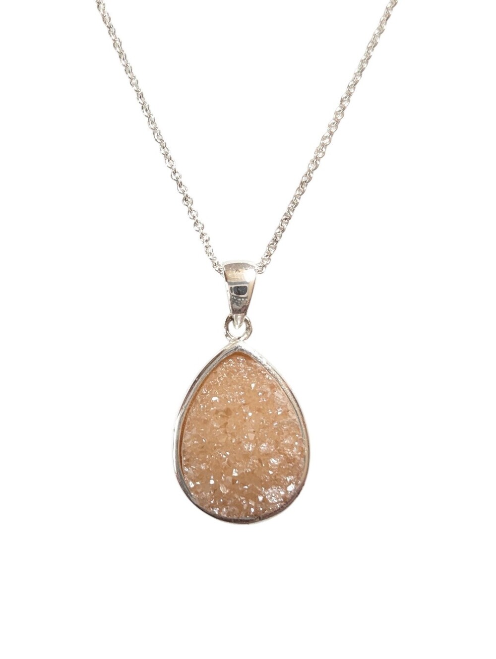 IBB Boho Silvertone Shimmering Peach Druzy Teardrop Pendant Necklace